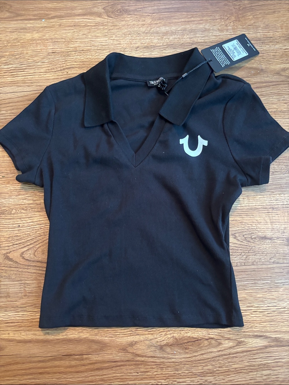 True Religion Black V-Neck Polo Crop Top